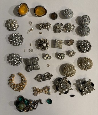 Vintage Antique Rhinestone Jeweled Glass Mixed Metal Buttons Lot Repair Crafts