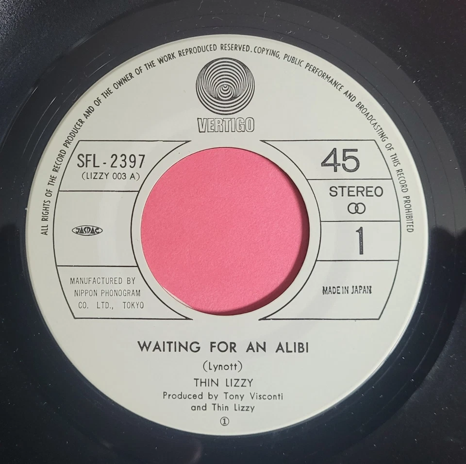 THIN LIZZY JAPAN 7" SINGLE 45 PS  JAPANESE SFL-1243 GARY MOORE WAITING FOR ALIBI - Image 3 of 4