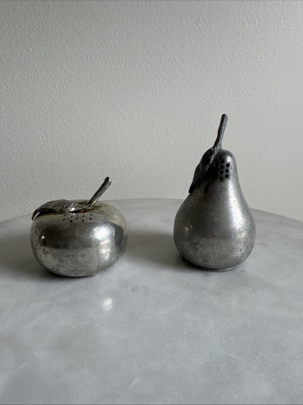 Vintage Kirk Stieff Pewter Apple & Pear Salt & Pepper Shaker Set