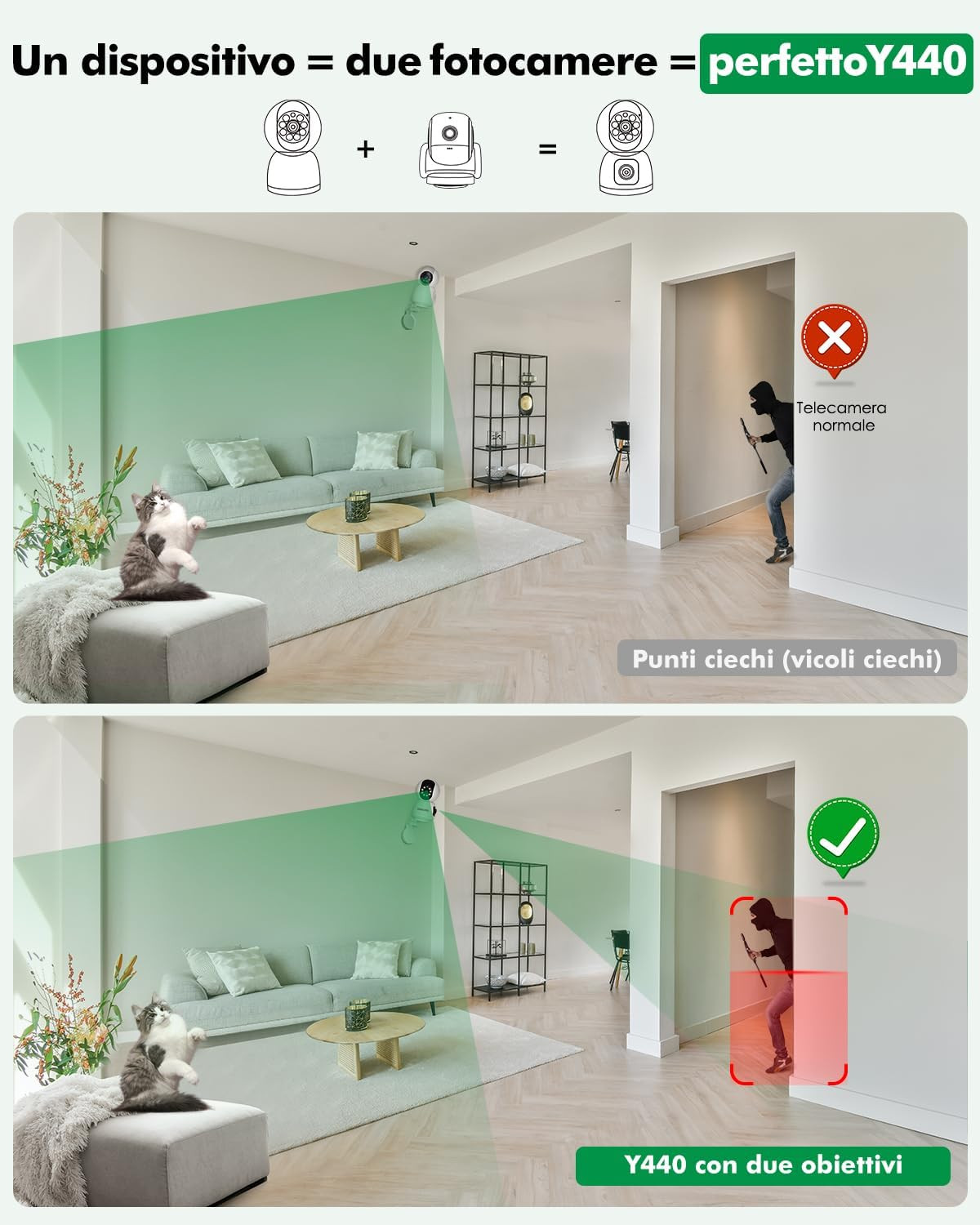 Videocamera Sorveglianza 2.5K 4MP Interno Doppia Lente PT Wi-Fi Smart - 2