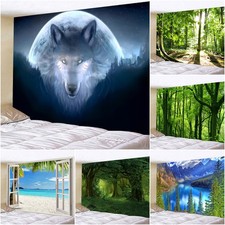 3D Large Forest Wolf River Wall Hanging Snowscap Tapestry Bedroom Backdrop