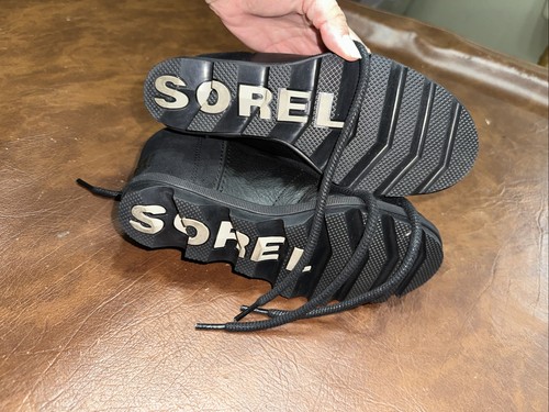 EUC $250 Sorel Joan of Arctic Black Leather & Shearling Wedge Winter Boots 7 - Picture 6 of 6