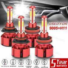 4-Sides 9005 H11 LED Headlight Bulbs Conversion Kit High Low Beam 6000K Bright