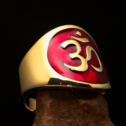 Solid Bronze Heavy Men's Om Ring Hindu Sanskrit Mantra India Himalaya Yoga - Picture 3 of 7