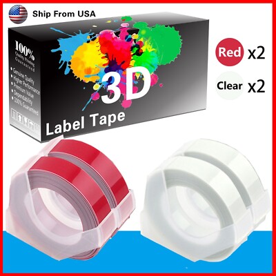 4-Pack (2Red+2Clear) Label Tape 3D Work for Dymo 20008 1540 Dymo 20008CP