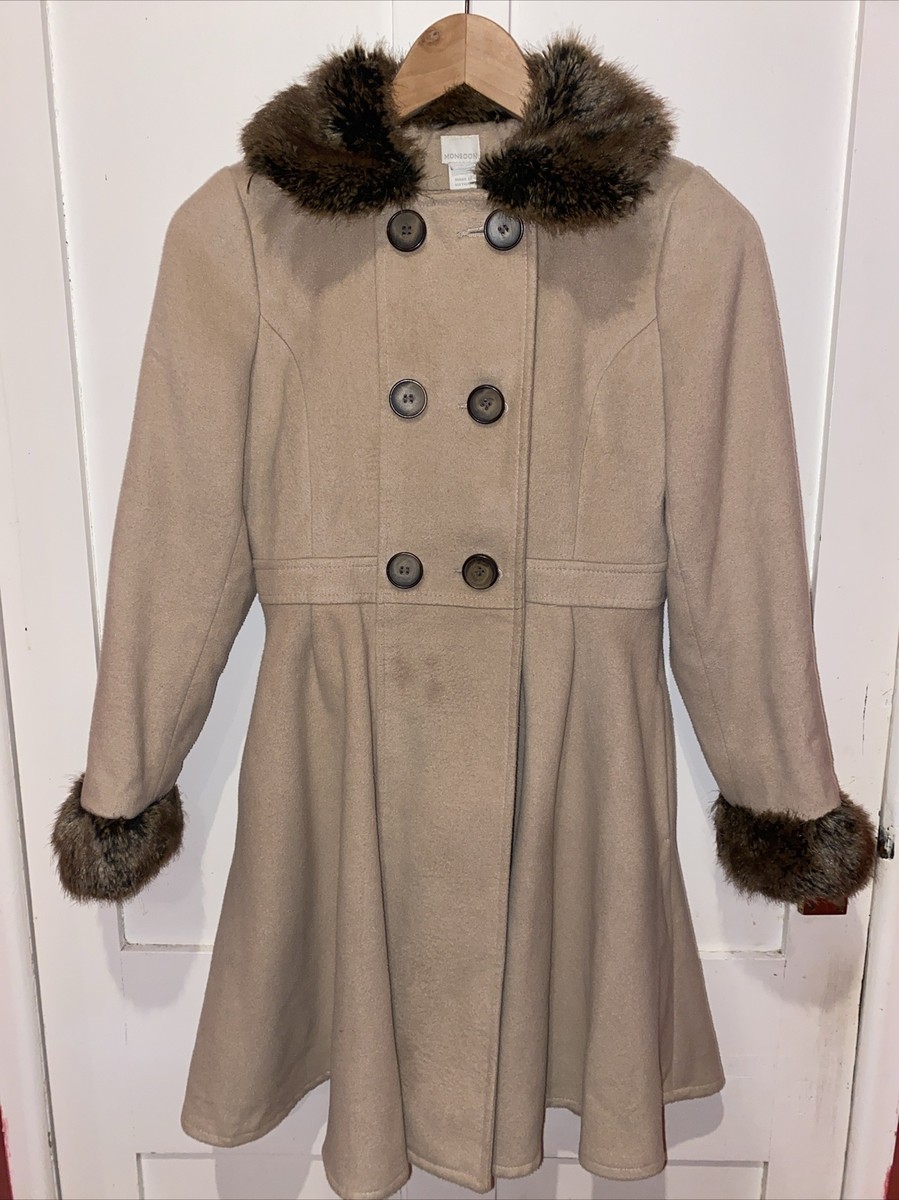 Girls Monsoon Smart Coat Beige Age 11-12 Years Faux Fur Collar Cuffs