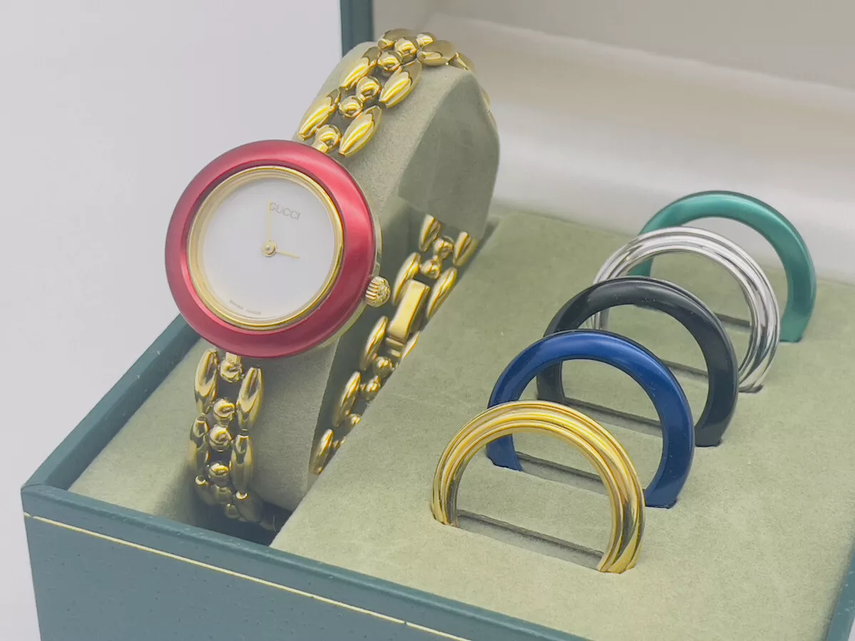GUCCI Change Bezel Watch Quartz 6 Colors Gold Colors in Box working Japan