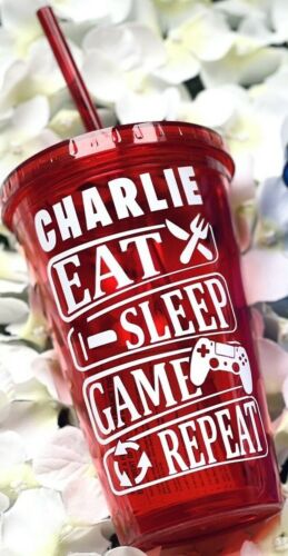 Personalised Gamer Red Plastic Tumbler + Lid & Straw | 500ml - Picture 1 of 2