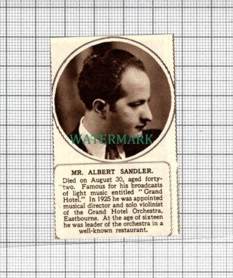 C2725) Herr Albert Sandler Grand Hotel Orchester Nachruf - 1948 Clip KLEIN!!
