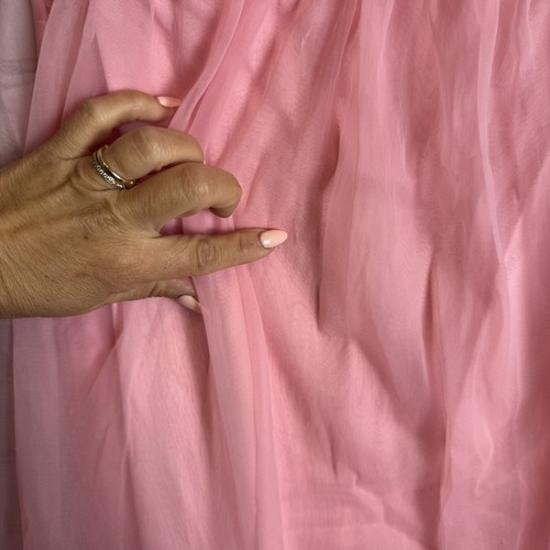VTG Vanity Fair Nightgown Sheer Chiffon Nylon Lace Pink Glamour Lined Size 38/L - Picture 9 of 10
