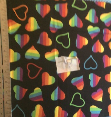 Rainbow Hearts on Black Cotton Fabric Half Yard