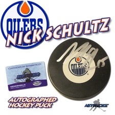 NICK SCHULTZ Signed EDMONTON OILERS Puck w/COA HOLOGRAM