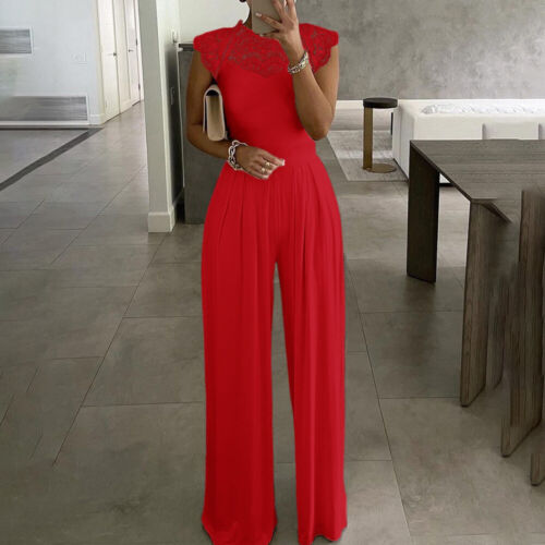 Damen Elegant Jumpsuit Overalls Spitze Hosenanzug Sommer Einteiler Party Romper - Bild 3 von 25