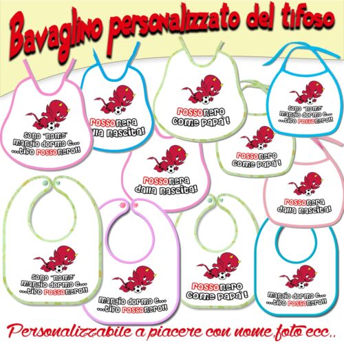 Bavetta Bavaglino Bib personalizzabile Calcio Tifoso Milan tifo Rossonero - Imagen 1 de 40