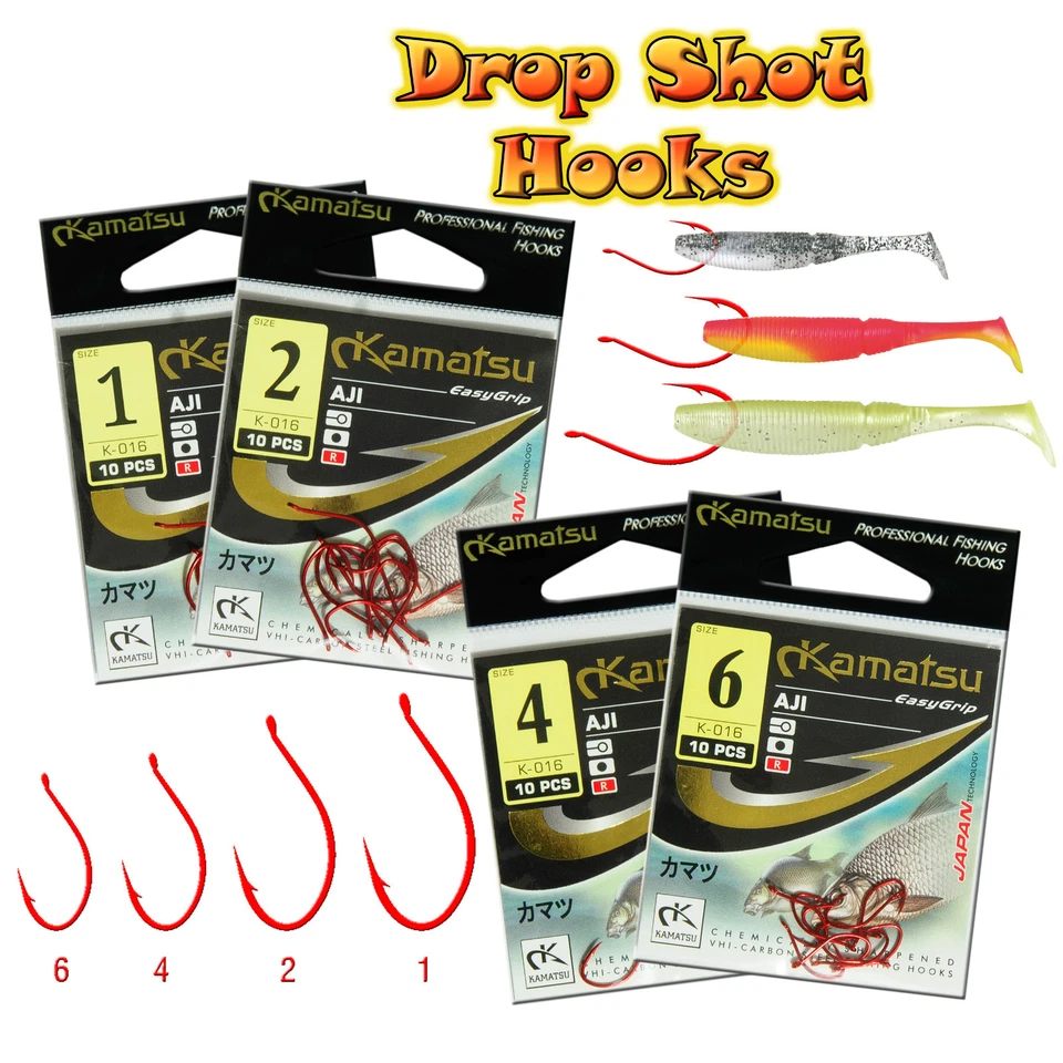 KAMATSU Drop Shot Haken rot breite Lücke Barsch Angeln Split Shot Würmer weiche Köder Köder