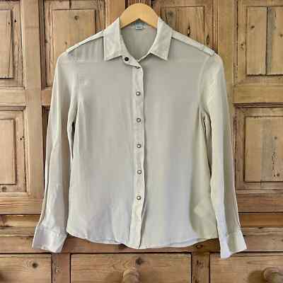 AllSaints Cream Rivet Shirt Button Front Blouse Silk Blend Collared US 0 UK 4