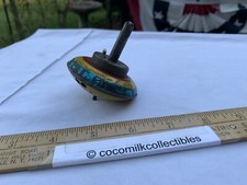 Vintage Antique 1920's Child's Play Toy Metal Spinning Top Stripes push Button