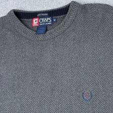 VTG RL Chaps Crest Mens Medium Cable Knit Crew Neck Sweater Gray Fisherman