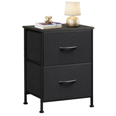 Black Nightstand, Small Dresser for Bedroom with 2 Fabric Drawer, Bed Side Ta...