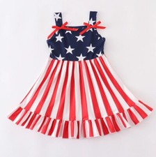 NEW 4th of July Girls Boutique Patriotic Star  Stripes Flag Dress