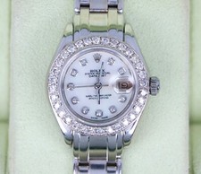 Rolex 29mm Pearlmaster 18K White Gold Perpetual AM MOP Diamond Dial Watch 69299