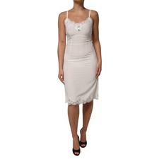 DOLCE & GABBANA Dress White Lace Gold DG Logo Silk Sleepwear IT40/US6/S 1350usd