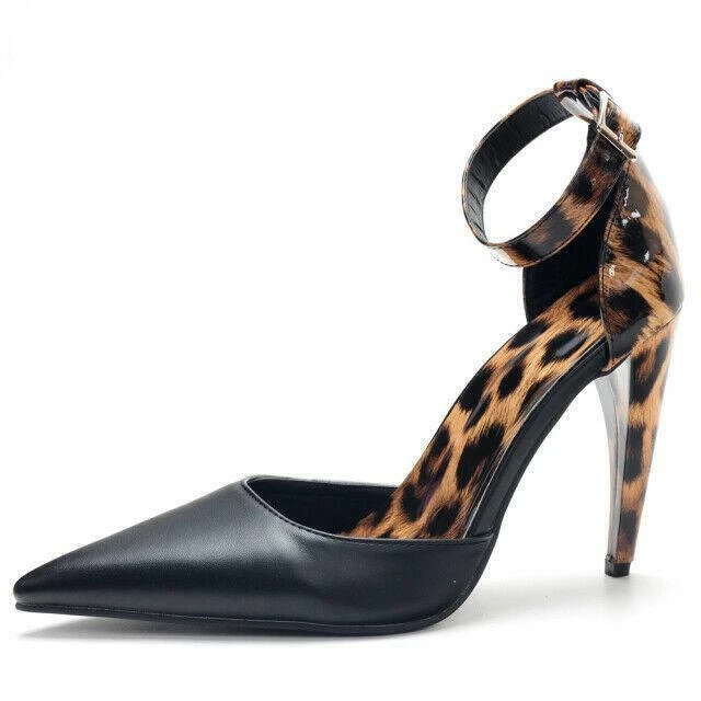 Sandalias de club travesti travesti de tacón alto con punta para mujer Zapatos con patrón de leopardo Talla Foto 2 de 4