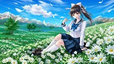 Landscape anime art girls ponytail school uniform Custom Gaming Mat Desk