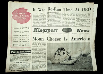 1968 December 28 Kingsport TN News Paper NASA Apollo 8 Hong Kong Flu Kills 547