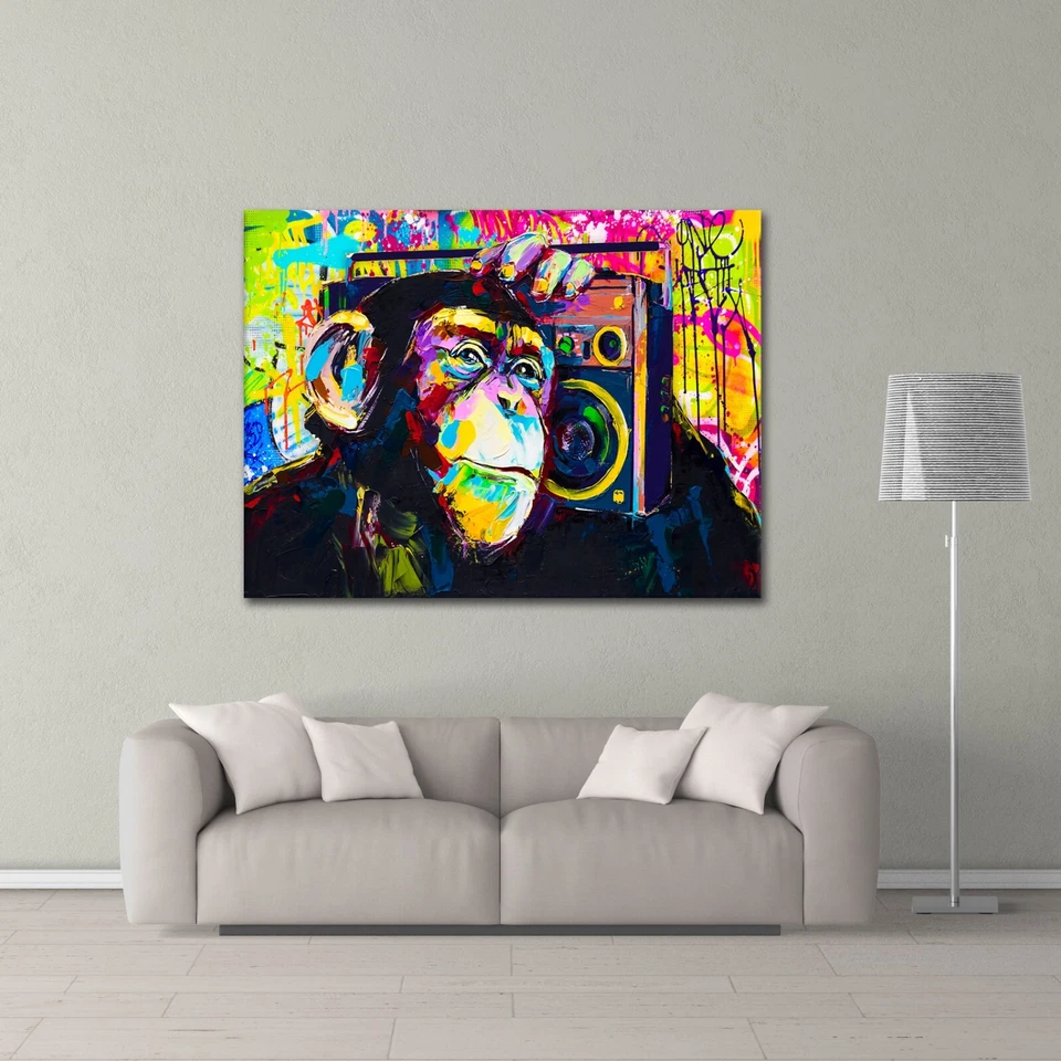 Leinwandbild Poster Acryl Glas Pop-Art Affe Musik Street-Art bunt - Bild 4 von 4