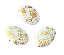 5 Japanese Tensha White Gold Sakura Blossom 19x14mm Flat Oval Acrylic Beads