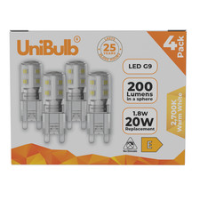 UniBulb G9 LED Bulbs 1.8W 2700K for Display Cabinets Warm T3 4 Pack