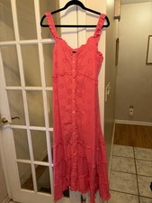 GAP Eyelet Tiered Sundress Womens Size L Pink Button Front Ruffle Boho Lined