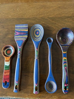 5 Pcs Blue Rainbow Pakkawood Kitchen Utensils Wooden Spoons