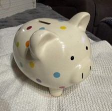 Polka Dot Ceramic Piggy Bank. Multicolor. Large With No Stopper.