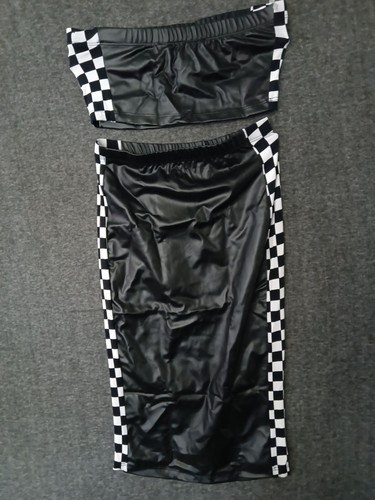 Codigo Women's Racetrack Theme 2-Piece Skirt + Crop Top Leather Effect Size S - Picture 2 of 9