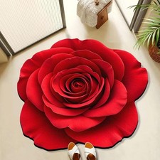 Red Flowers Floral Bath Mat Rose Bathroom Rug Non Slip Quick Dry 31.5"x31.5"