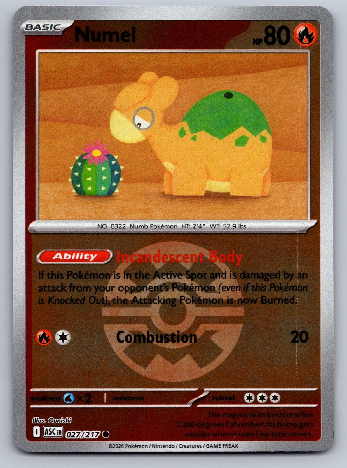 NUMEL (QUICK BALL) 027/217 REVERSE HOLO C POKEMON ASCENDED HEROES NM/M