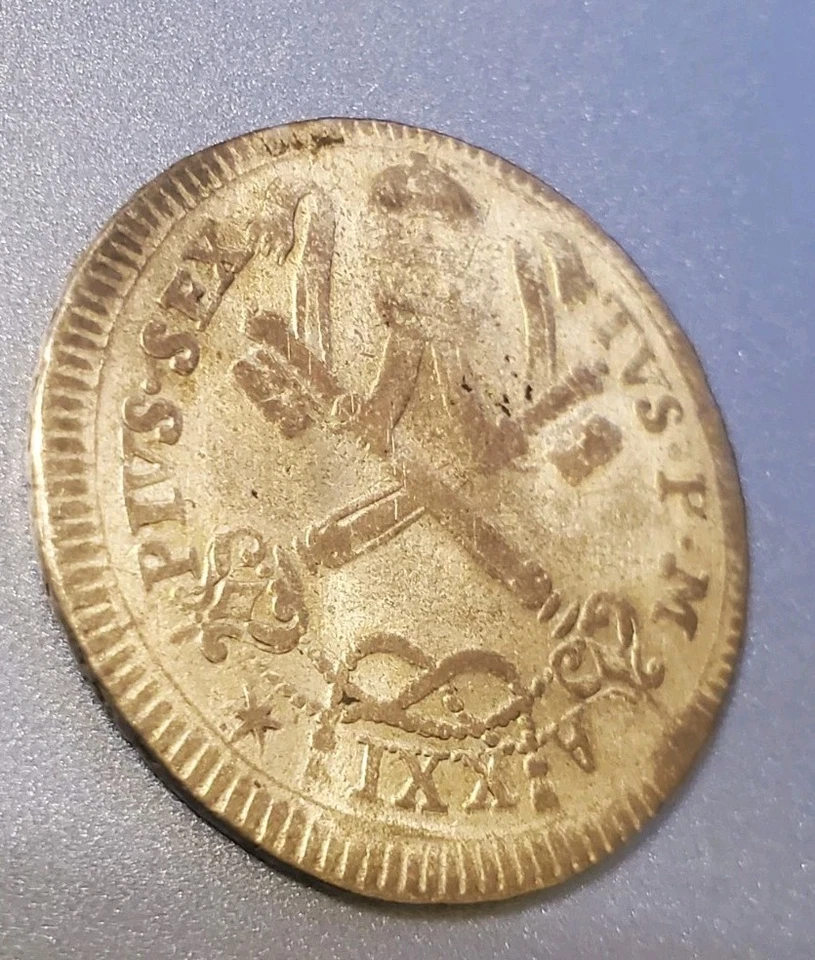 1795 Italian States Papal 4 Baiocchi Billon Coin VF  - Image 4 of 4