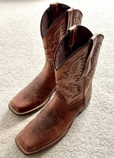Texas Legacy Chedron Saddle Style Western Cowboy Boots Real Leather Men 9.5