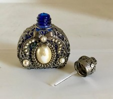 VINTAGE CZECH BLUE GLASS MINIATURE PERFUME BOTTLE