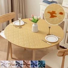 Vinyl Round Tablecloth Waterproof Elastic Edged Fit Table Cover Table Protector
