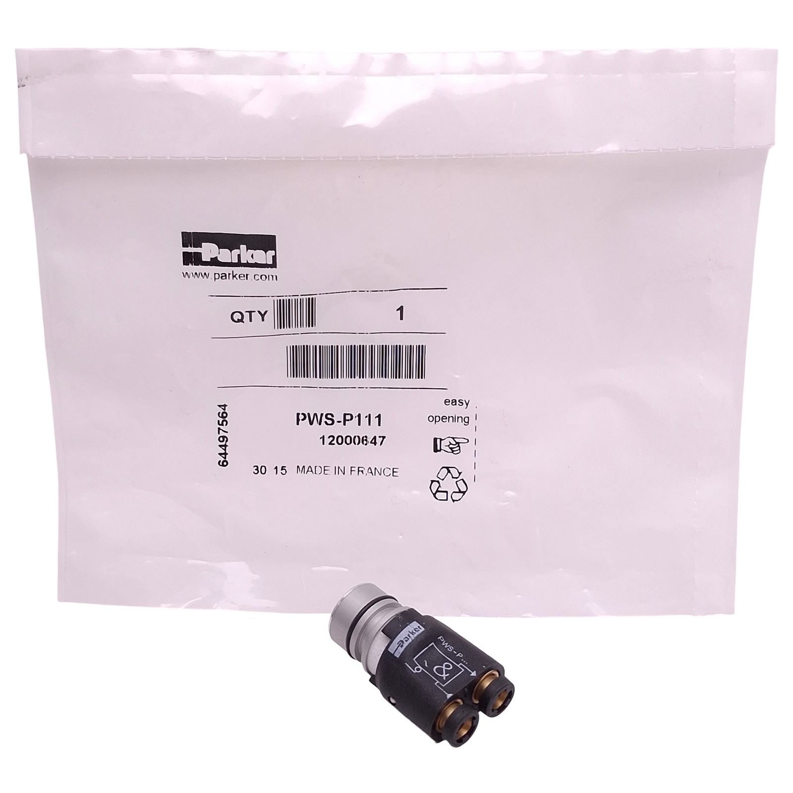 Parker PWS-P111 Plug-In Pressure Sensor, N.O., ø4mm Push-In, 0-10bar, 90l/min