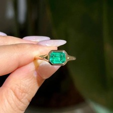 2.20Ct Emerald Cut Natural Emerald Solitaire Wedding Ring 14K Yellow Gold 6 7 8