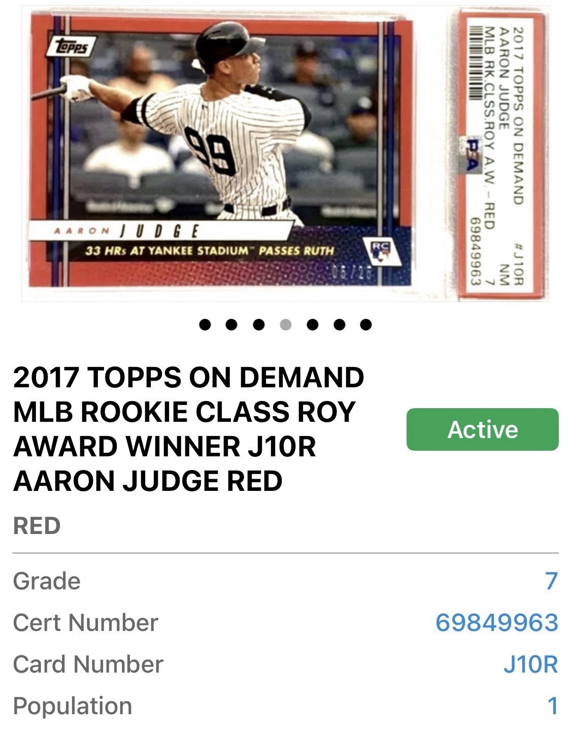 AARON JUDGE /25 RED ROOKIE PSA POP 1 2017 TOPPS CARD BREAKS BABE RUTH RECORD view 2