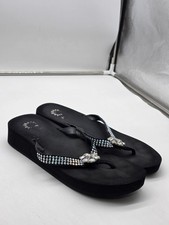 Yellow Box Sandals Womens Size 11 Black Yase Wedge Rhinestone Thong Damage Shoes