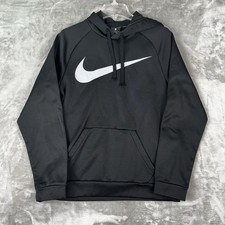 Nike Logo Hoodie Mens Small Black Pullover Sweatshirt Dri Fit