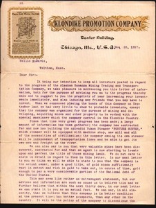 1897 - Klondike Promotion Co  Placer GOLD MINING Machine  Like Stock Certificate