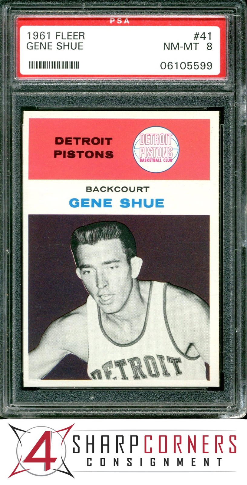 1961 FLEER #41 GENE SHUE PISTONS PSA 8