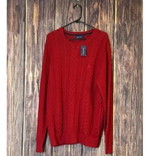 Nautica Sweater Mens Size XL TG Red Cable Knit Crewneck Holiday Pullover NWT